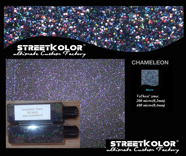KolorPearl Chameleon - Black, black chameleon metal flakes, 50 grams, 400 micro = 0.4 mm