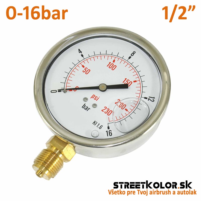 Glycerínový tlakomer 0-250bar, Spodný závit: 1/2", Priemer: 100mm
