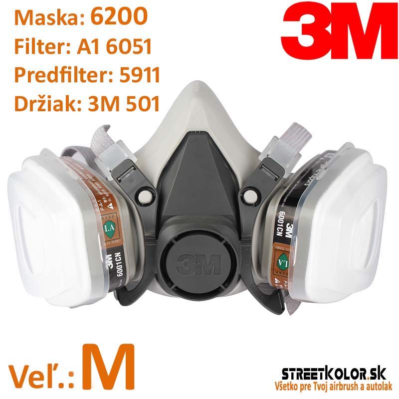 3M™ Polomaska 6100, filter 6051 A1, predfilter 5911, držiak predfiltra 501